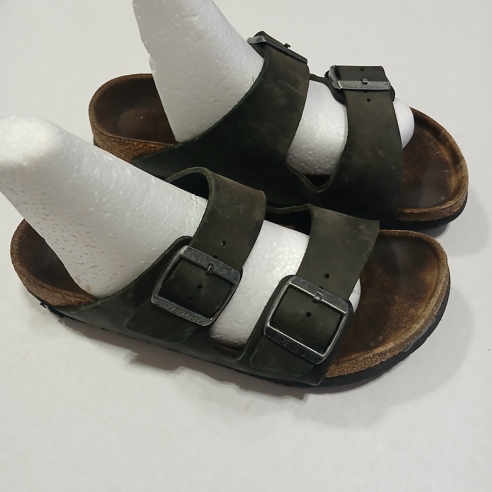 Birkenstock Arizona Two-Strap Buckle Sandals Brown Women’s 8 Cork Suede Flat